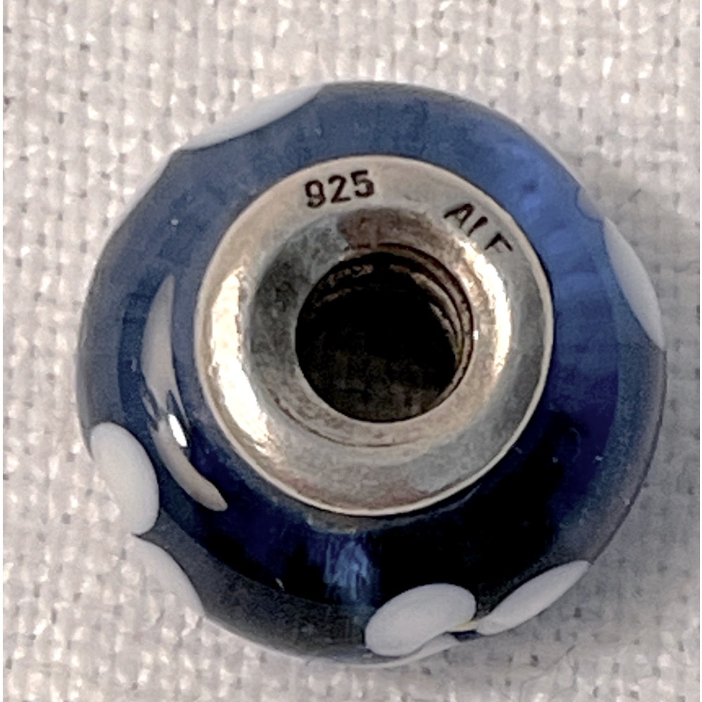 Authentic Pandora Retired Blue Murano with White Flowers - Picture 2 of 3